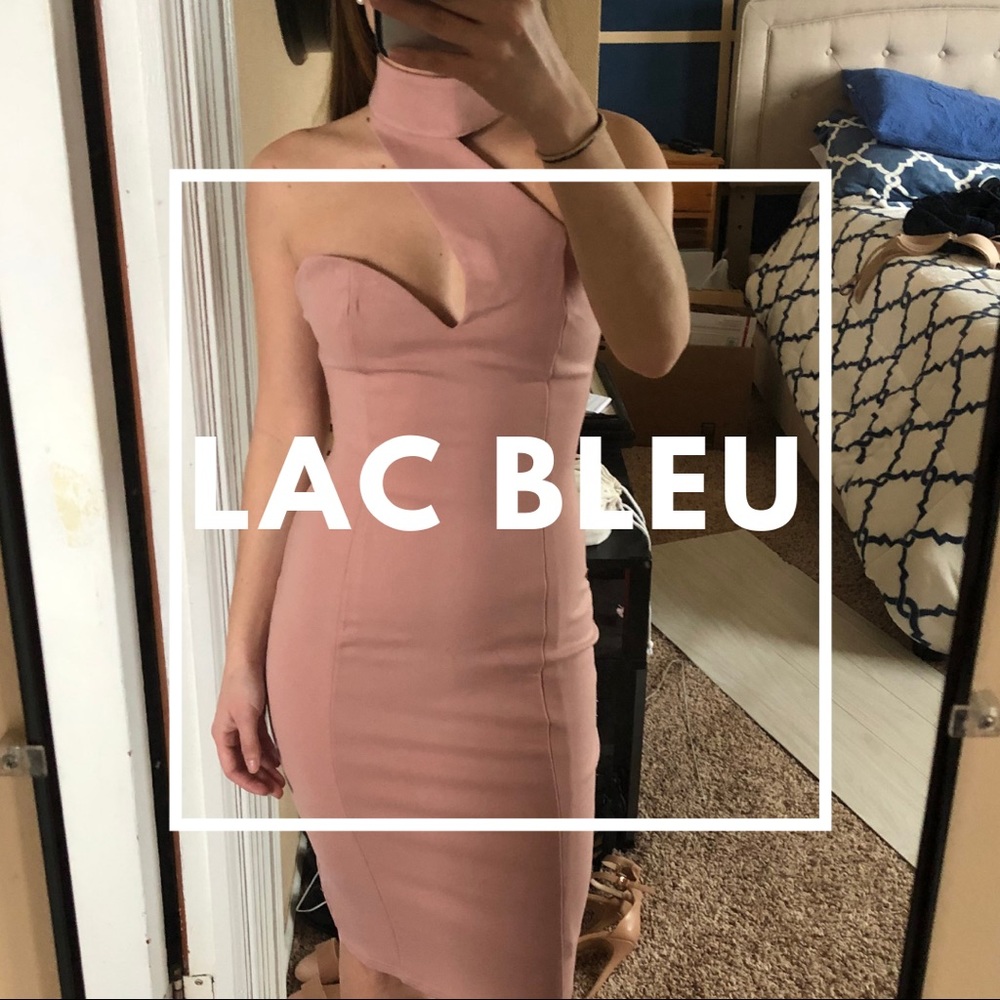 Asymmetrical High Neck body con Midi Dress
